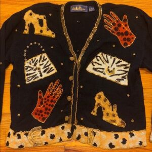Belle Pointe L Black Cardigan W Bobbles Sequin Accents Gloves Purses High Heels